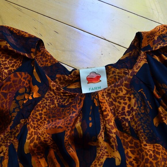Farm Rio Black Giraffes Puff Sleeve Blouse Size XS - Picture 4 of 14
